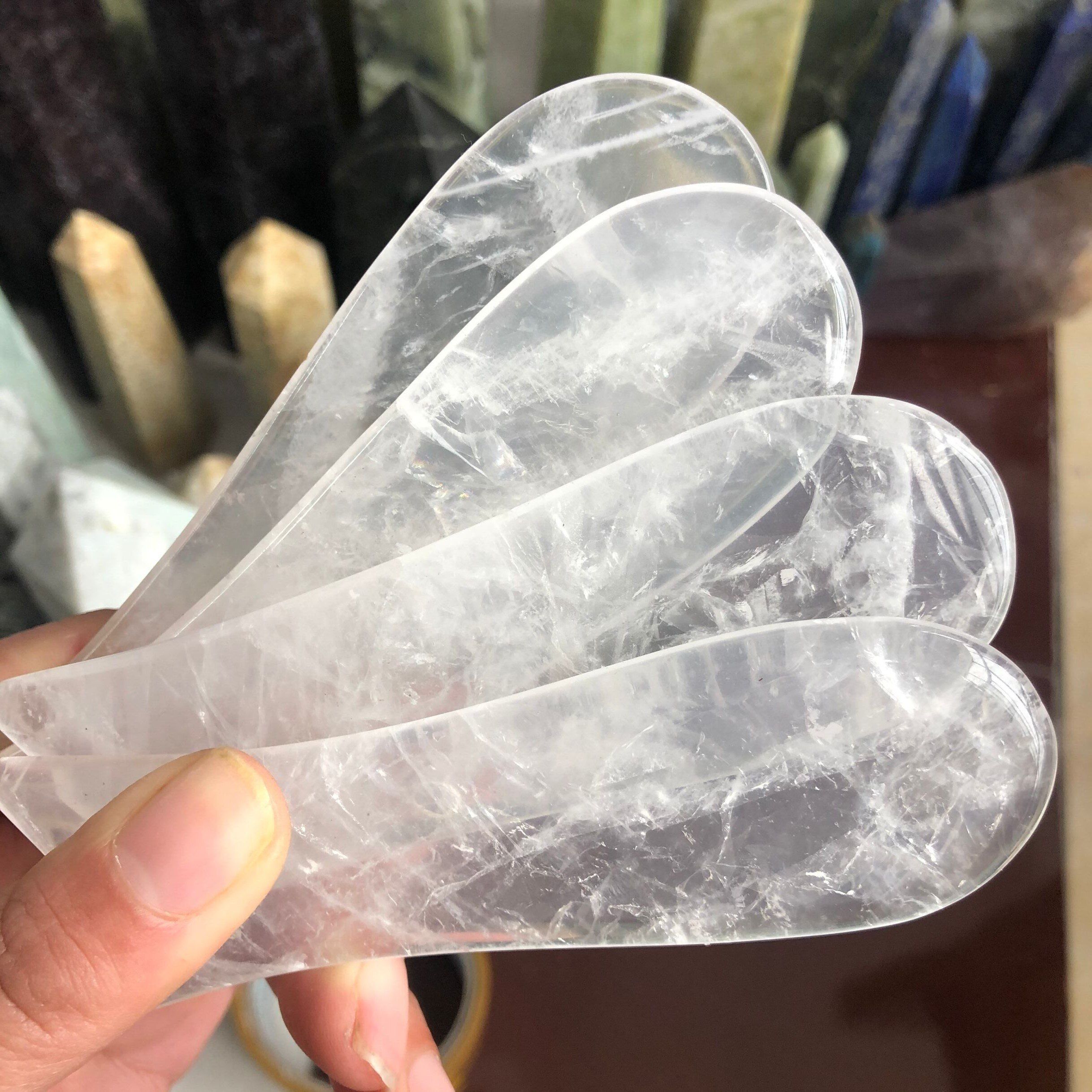 Clear Quartz Quartz Jade Guasha Board Natural Stone Scraper Chinese Gua Sha Tools Neck Body Acupuncture Spa Acupuncture