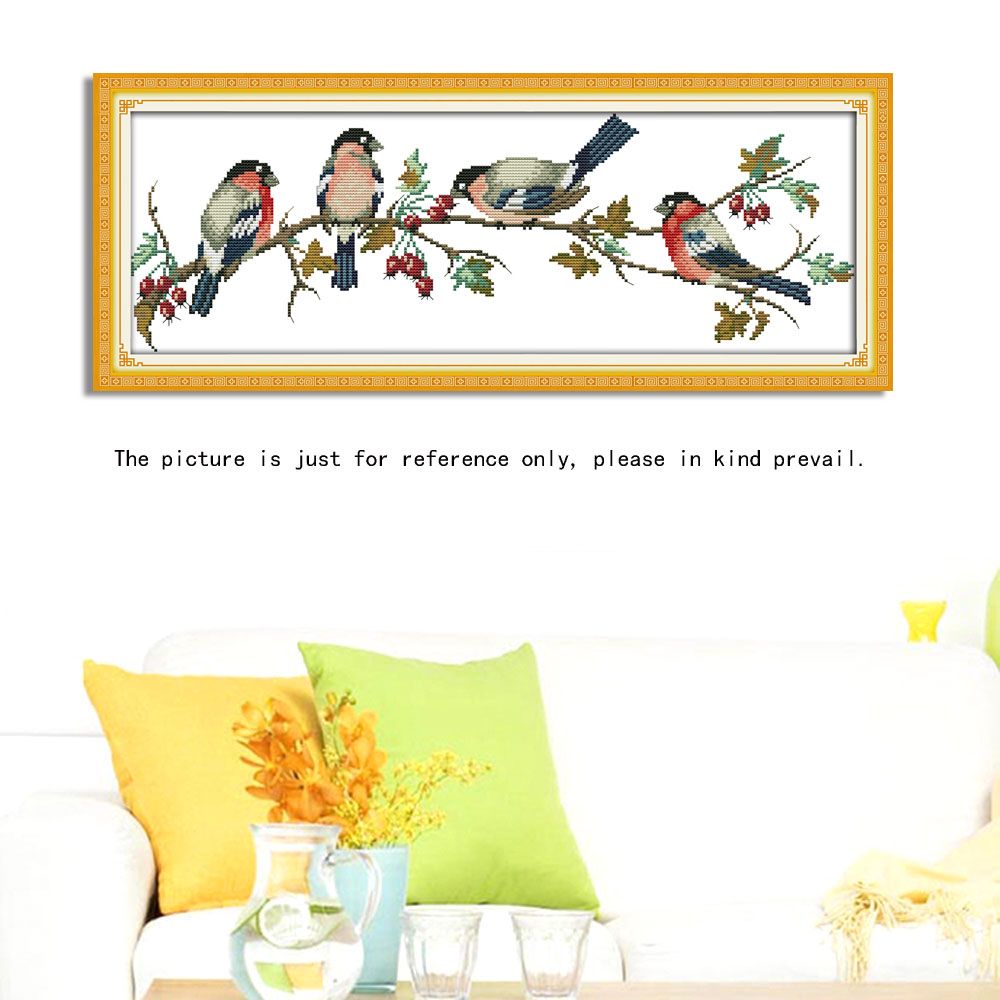 Anself DIY Handmade Needlework Cross Stitch Set Embroidery Kit Precise Printed Bullfinches Pattern Cross-Stitching 68 * 26cm Home Decoration