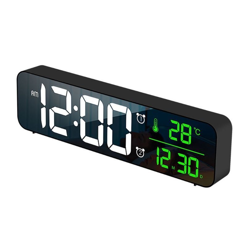 Electronic LED Digital Large Display Morning Alarm Clock Music Brightness USB Rechargeable Clock Snooze Timer for Home