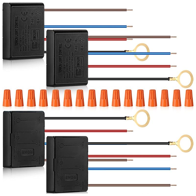 20 Pcs 3-Way Press Dimmer Switch 4 Pieces Desk Lamp Sensor Dimmer Repair Kit Replacement Sensor with 16PcsWiring Caps