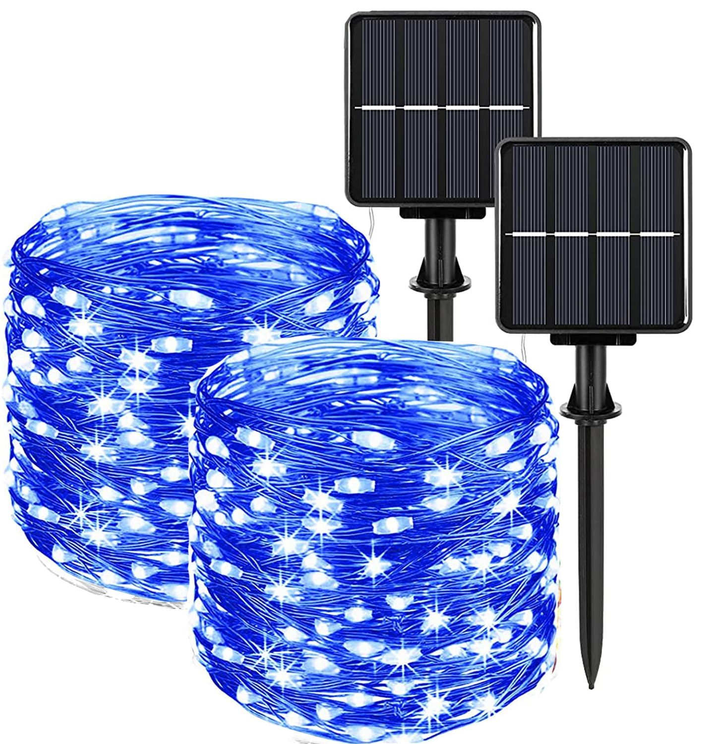 Solar Fairy String Lights 100FT 340 LED Outdoor Copper Lights Waterproof 8 Lighting Modes Nightlight for Backyard Garden Party--2pack warmwhite--10LED 10FT
