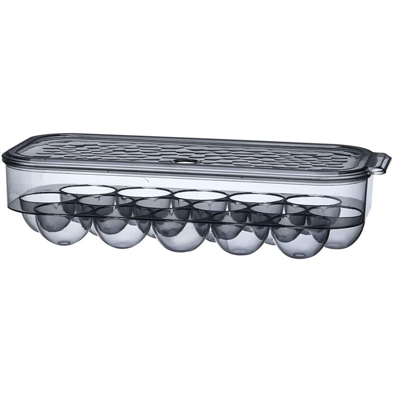 Egg Storage Box Egg Holder for Refrigerator Transparent Single Layer with Lid Stackable Egg Containers for 16 Eggs Black
