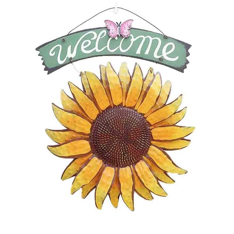 Durable Garden Welcome Signs Metal Hanging Decorative Sunflower Outside Hand-Painted Welcome Plaque for Front Door