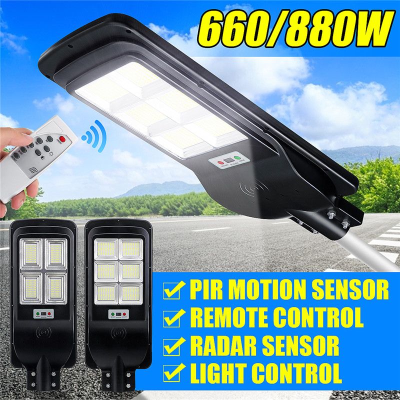 660W 880W Solar Powered Street Wall Light 256/420 LED WaterproofIP65 5730SMD Timing Control +PIR Motion Sensor +Remote Control Outdoor Garden Yard Lamp Lighting