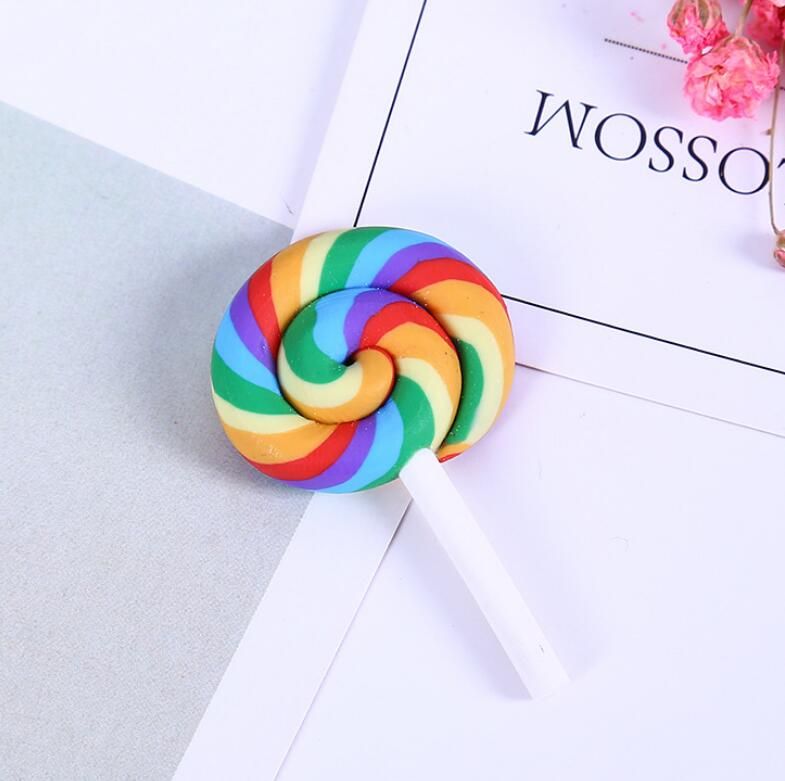 10pcs /lot Beauty Kawaii Rainlollipop Candy Polymer Clay Cabochons Flatback For DIY Phone Decoration