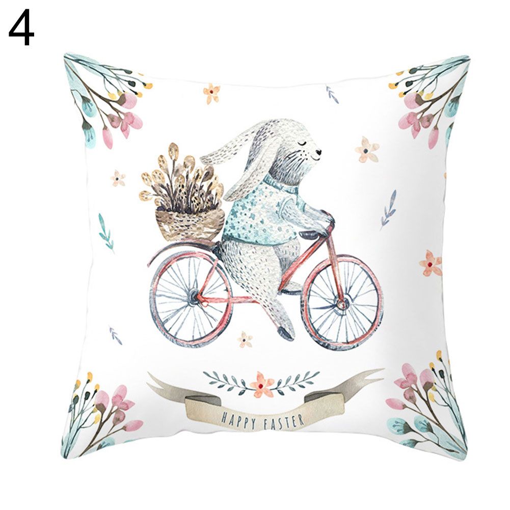 Easter Cartoon Rabbit Bicyle Throw Pillow Cover Case Cushion Home Sofa Car Decor