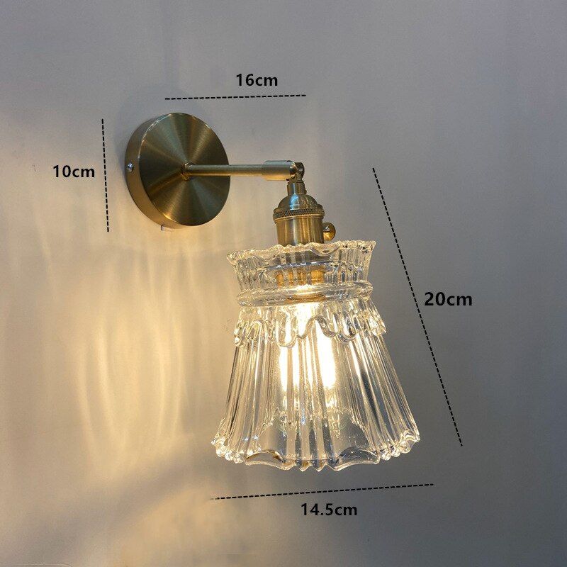 Nordic Japanese Style Brass Wall Lamp Bedside Reading Lamp Bathroom Mirror Creative Small Glass Wall Light for Indoor Home