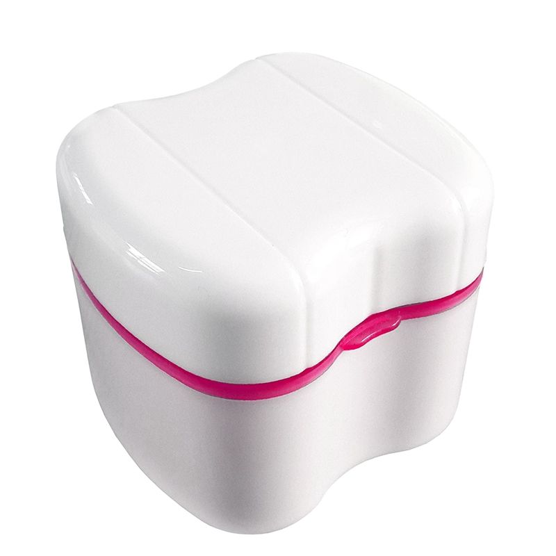 Denture Box with Specially Designed Holder for Rinse Basket, Great for Dental Care, Easy to Open, Store and Retrieve(Pink)