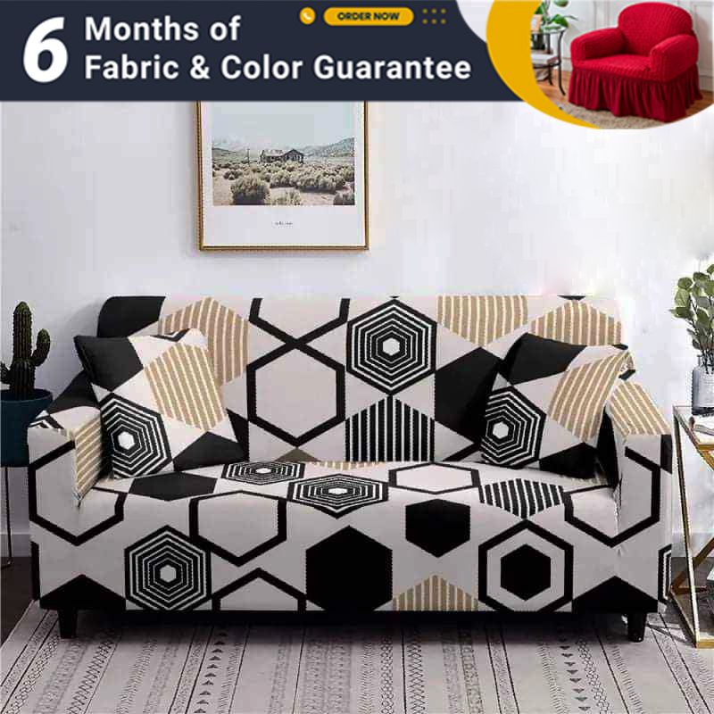 2 Seat Sofa Cover -Allover Printed Stretch Fabric, Cushion Cover Not Included