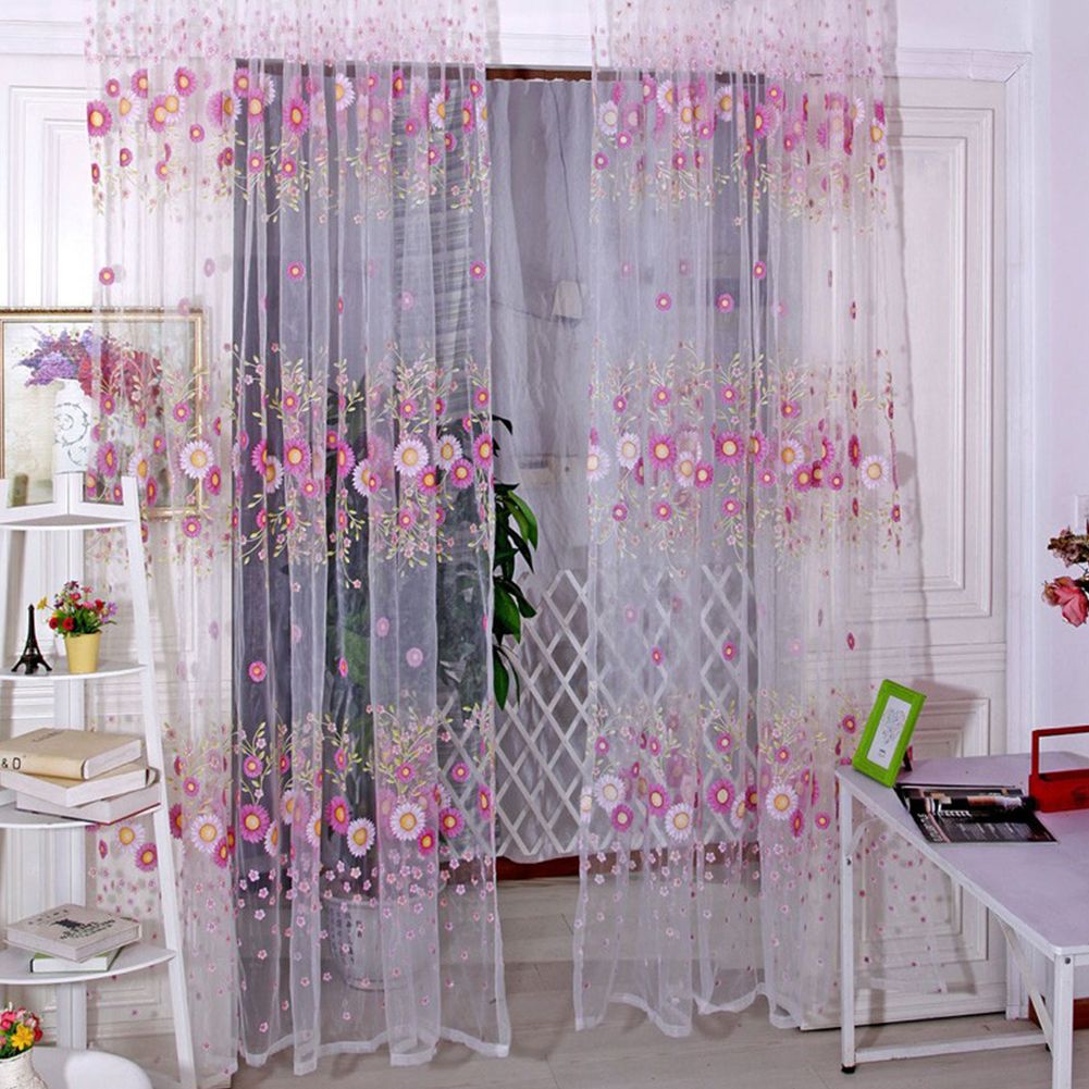 Yfashion Sunflower Pattern ranslucent Curtain ulle for Living Room Bedroom Dercoration