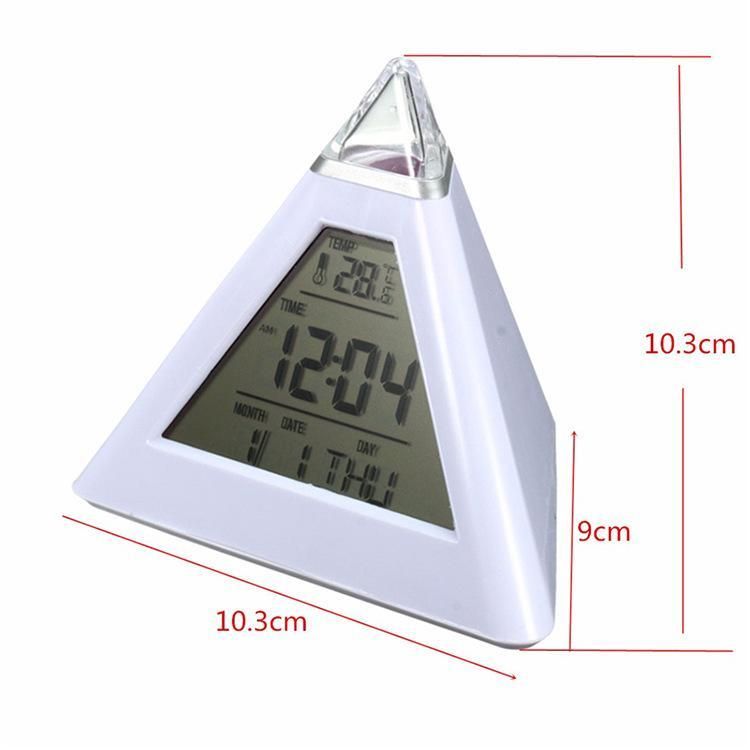 Pretty Color-changing LED Pyramid Alarm Clock with Snooze Function Temperature Calendar Decoration Gift