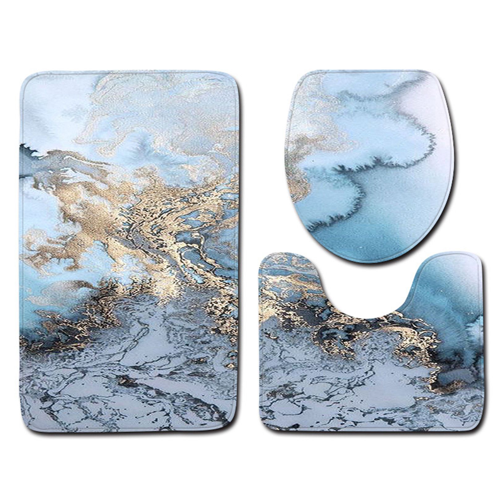 3Pcs/Set Marble Texture Toilet Lid Cover Floor Carpet Mat Home Bathroom Decor