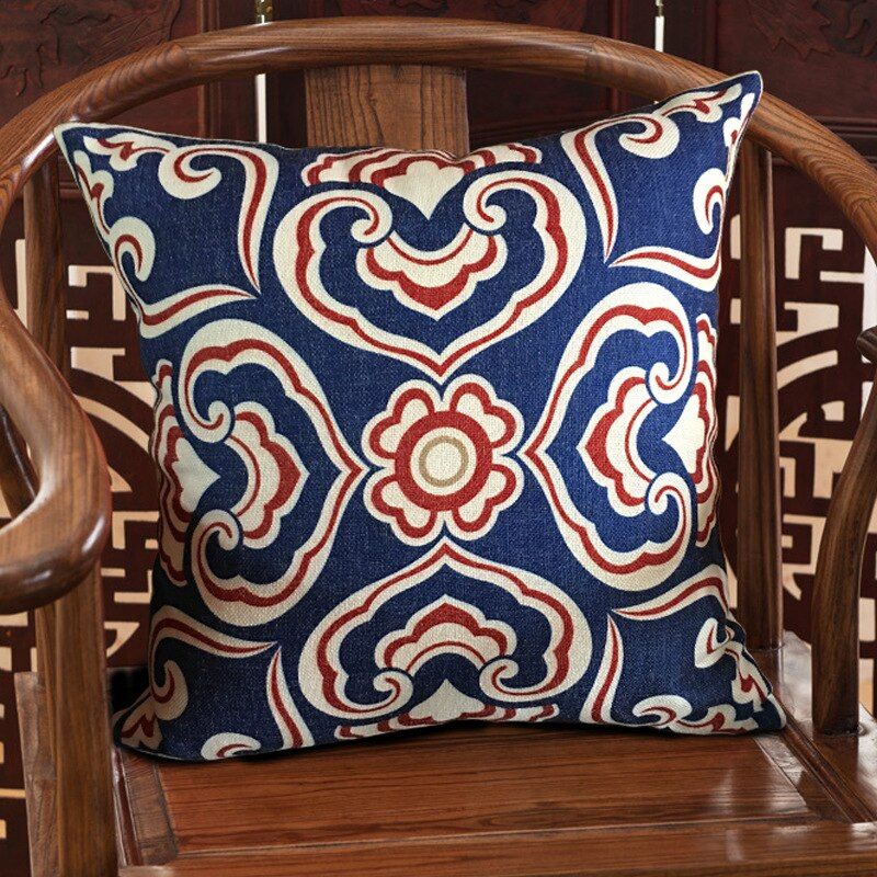 Sofa Cushion Cover-Retro Chinese-Cotton Linen-45x45cm-1 Pc