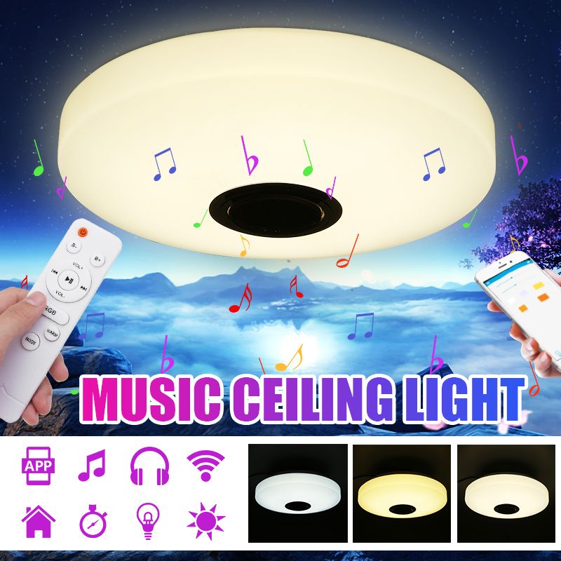 Common Modern 48W Dimmable RGB LED Ceiling Light Bluetooth Music Speaker with Remote Control Acrylic Down Lamp ,Diameter 31CM for Party Hallways,Bedrooms,Office AC220V