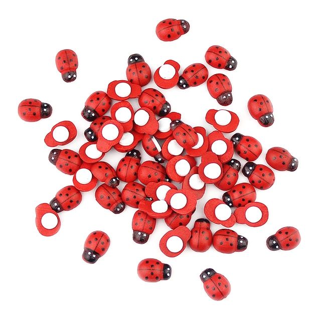 Cute Miniature Wooden Craft Garden Red Mix Color Artificial Micro Landscape Ladybug ons Fridge Scrapbooking DIY Kids Deco