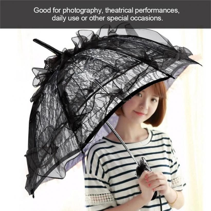 1PCS Romantic imitation lace Transparent cute cat Large long Rain Wind Umbrella For Women Travel