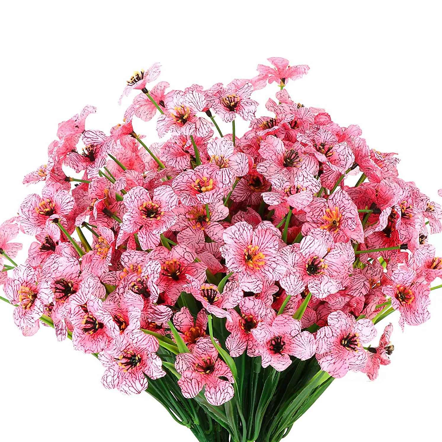 Artificial Flowers for Outdoors, 12 Bundles UV Resistant Fake Flowers for Outside, No Fade Plastic Faux Flowers, Pink