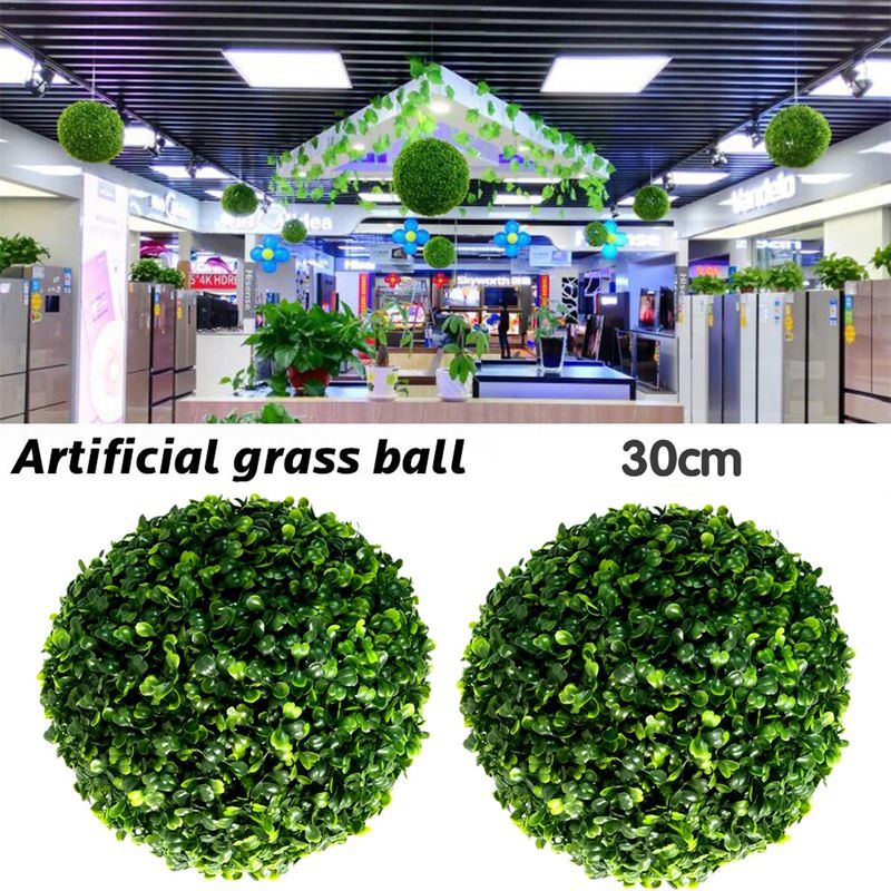 Individual 2Pcs 30cm Artificial Grass Topiary Balls Out/Indoor Hanging Ball for Wedding Party Diy Hotel Home Yard Garden Decoration