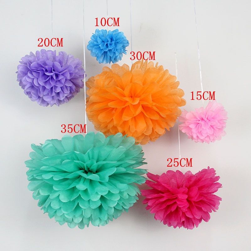 Hot 1pcs 6size pompon Tissue Paper Pom Poms Flower Kissing Balls Home Decoration Festive Party Supplies Wedding Favors balls