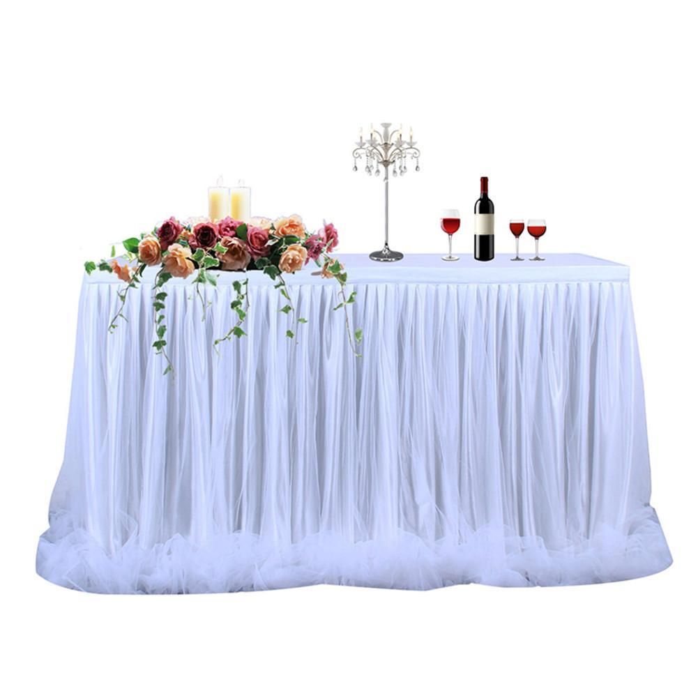 Threaded Ribbon Table Skirt with Tulle Elegant Party Wedding Table Decoration(Long Tulle)