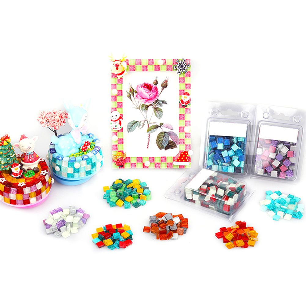 500Pcs 1x1cm Ceramic Mix-color Square Glitter DIY Craft Mosaic Tiles Home Decor