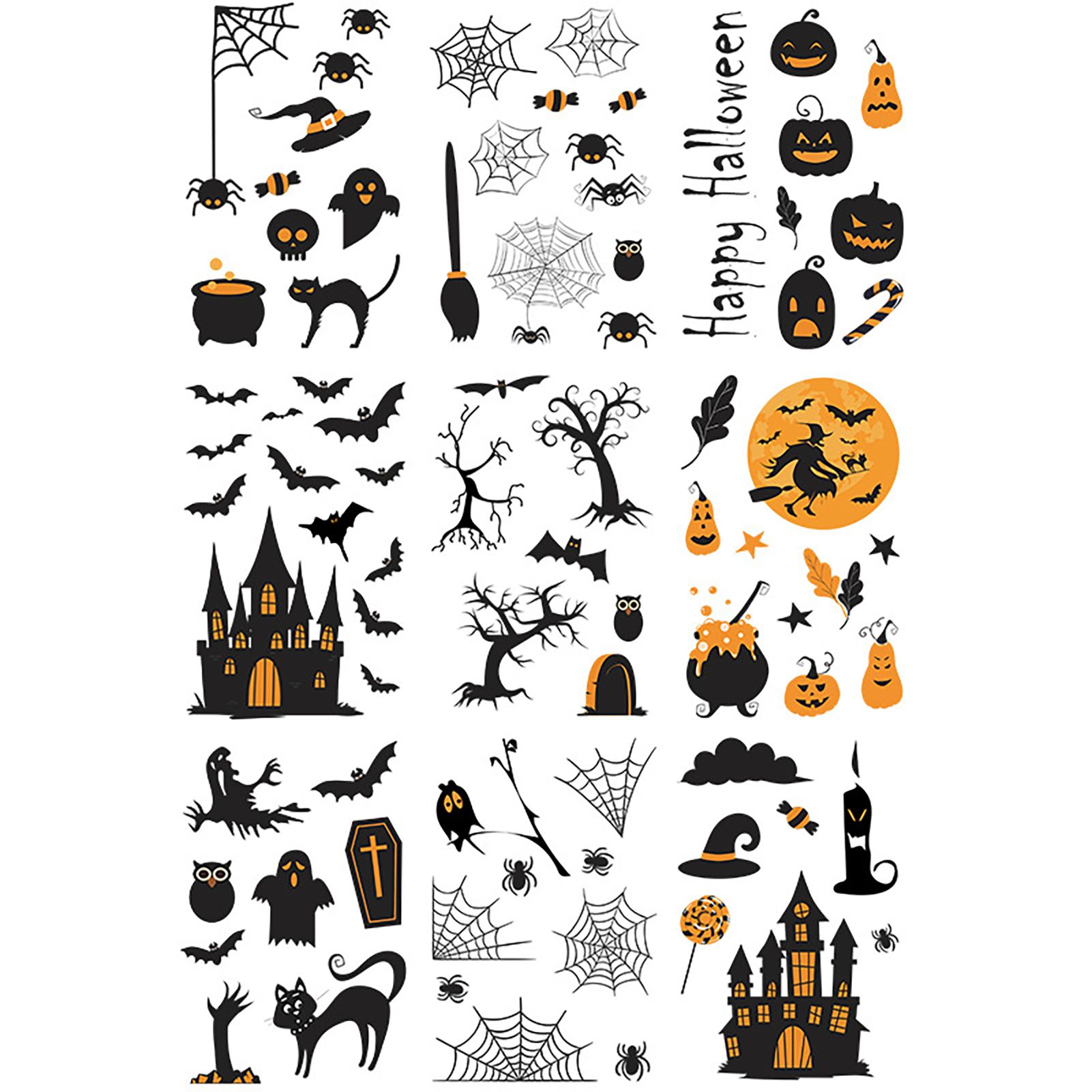 1 Set Wall Stickers Removable Clear Printing Reusable Window Clings Pumpkins Bats Spider Witch Stickers for Home