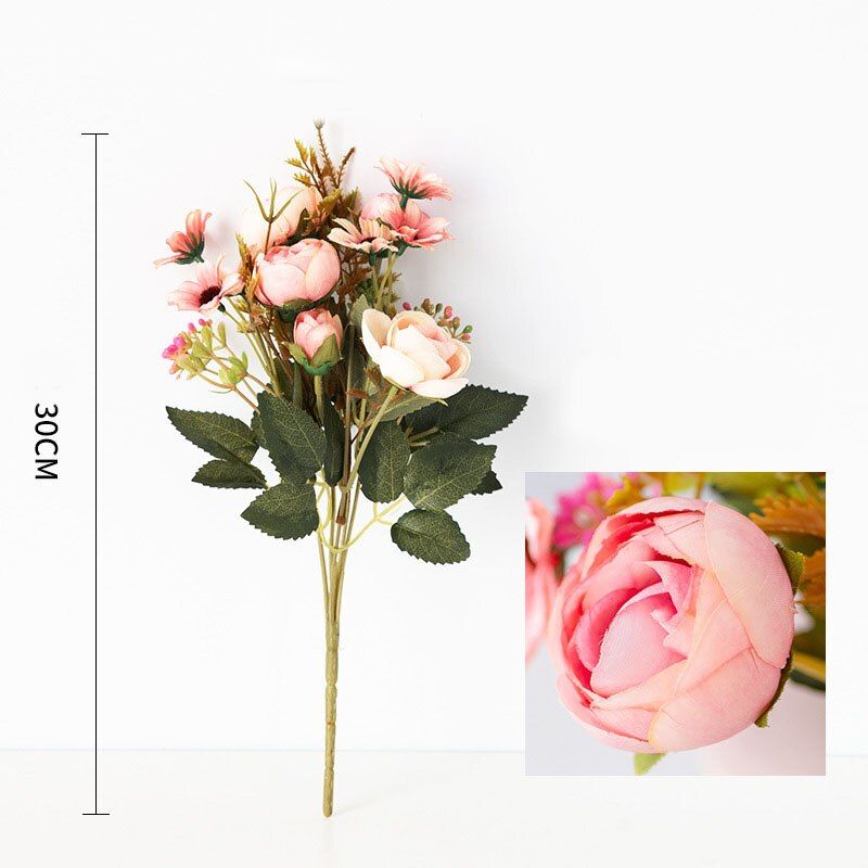 Nordic artificial flower tea rose DIY wedding bridal bouquet home table decor flower silk fake flower rose peonies pearl bouquet