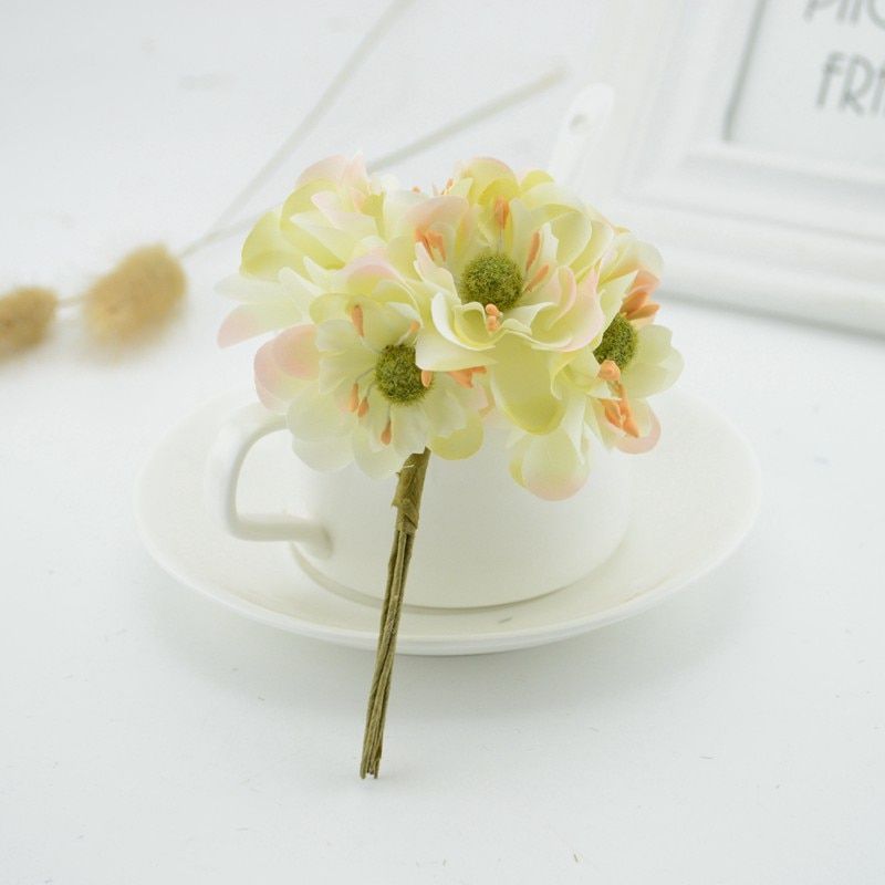6pcs cherry blossom Fake flower silk cheap Artificial Flowers For Home wedding car decoration handicraftDIY gift Box head wreath