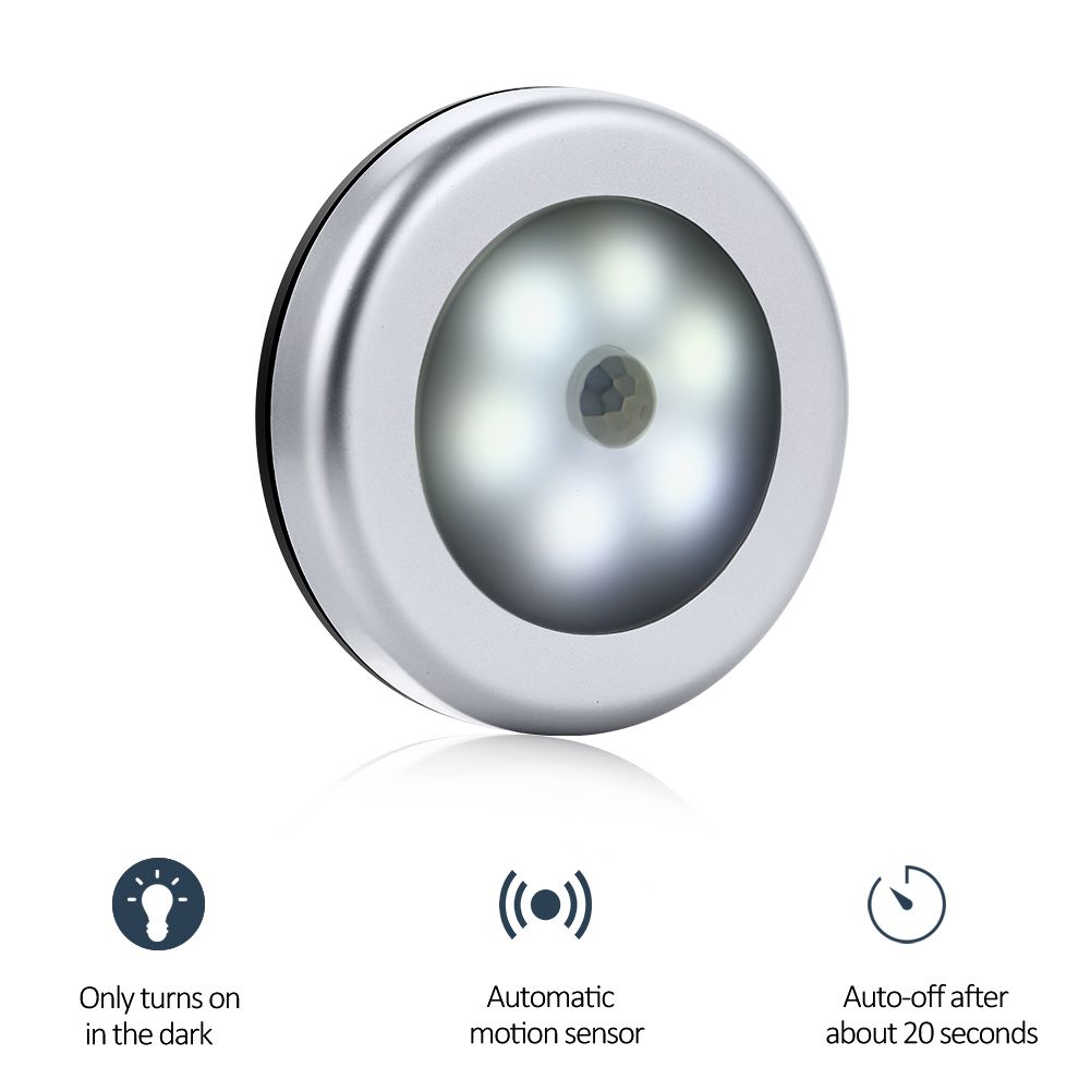 Yfashion 1PC 6LEDs Round Shape Motion Sensing Stick on Cabinet Light(Bubble Bag Packing)  Color Style:1pc