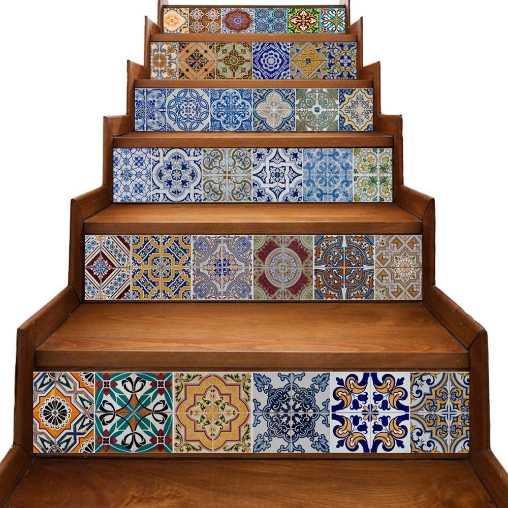 Delicate product Peel and Stick Tile Backsplash Stair Riser Decals DIY Tile Decals Mexican Traditional Talavera Waterproof Home Decor Staircase Decal Stair Mural Decals