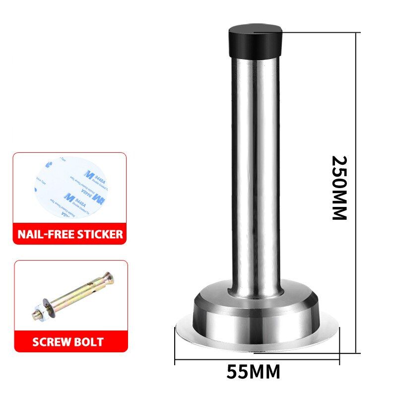 Rubber Stainless Steel Door Stopper Bathroom Door Stop Heavy Duty Wall Mount Bumper Non-magnetic Door Holder Door Catch