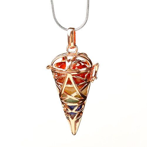1PC delicate colorful natural gems and crystal mineral pendulum metal cone pyramid pendulum home decoration halo jewelry gift