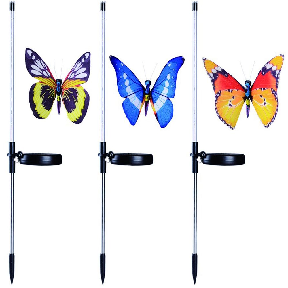 Solar Garden Lights Outdoor - 3 Pack Solar Stake Light With Fiber Optic Butterfly Decorative Lights, Multi-Color Changing Led Solar Lights For Garden Decorations