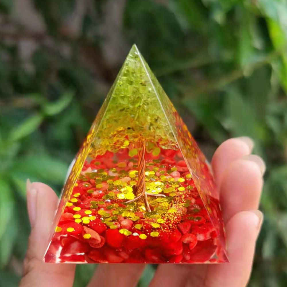 Orgone Pyramid Amethyst Peridot Healing Crystal  Generator Blanacing Orgonite Pyramide Emf Protection Meditation Yoga Tool