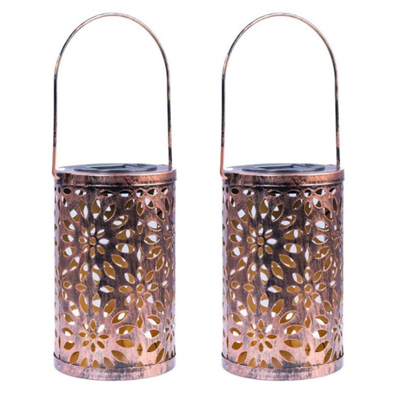 2pcs Solar Lanterns Outdoor Hanging Garden Solar Lights Hollow Outdoor Lantern Decorative Garden Table Lights