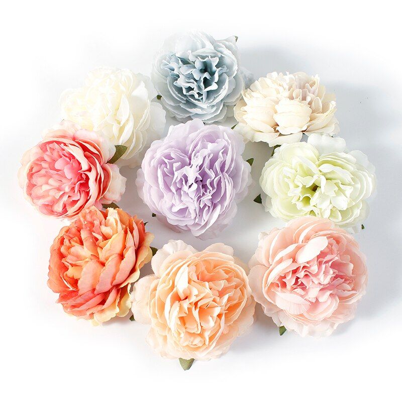 5pcs/lot Peony Artificial Flower Head DIY Wreath Needwork Craft Decoration Fake Flowers for Wedding Home Decor Christmas