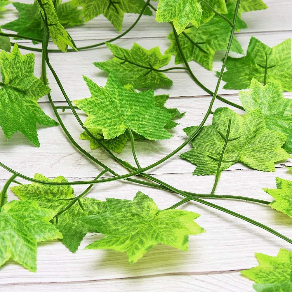 Windowill Autumn Leaves Garland Maple Leaf Vine Fake Foliage Decoration (7 feet) Green