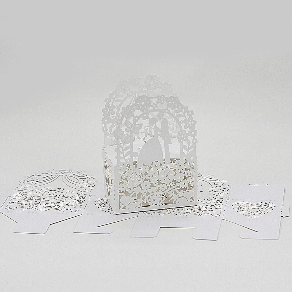 20pcs Romantic Laser Cut Wedding Candy Box Bride Groom Carved Pattern Wedding Box Gift Box Pearl Paper Hollow Out Wedding Favor (white)