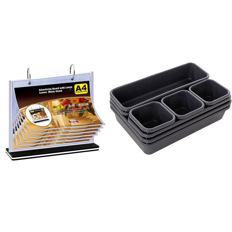 1 Set Organizer Closet Desk Box Drawer Tray & 1 Pcs A4 Flip Table Menu Stand Display Stand Menu Holder Desk