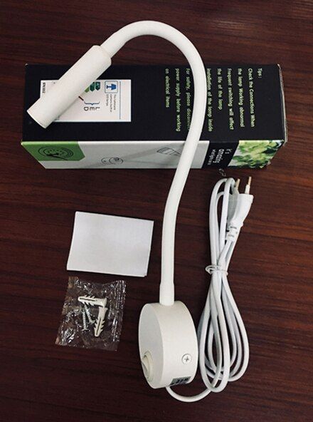 morden white  black wall light bedroom reading lamp 360 degree flexible Gooseneck corridor wall lamp wall sconce 3W EUplug