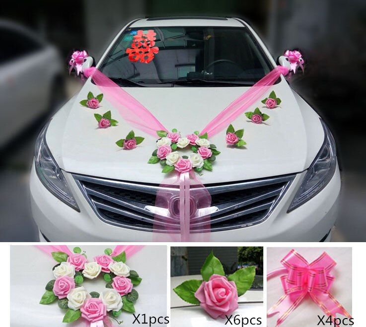 Romantic Style Heart-shaped Wedding Car Decoration Flowers Set Wedding Decorative Simulation Car Wedding PE Rose Flowers