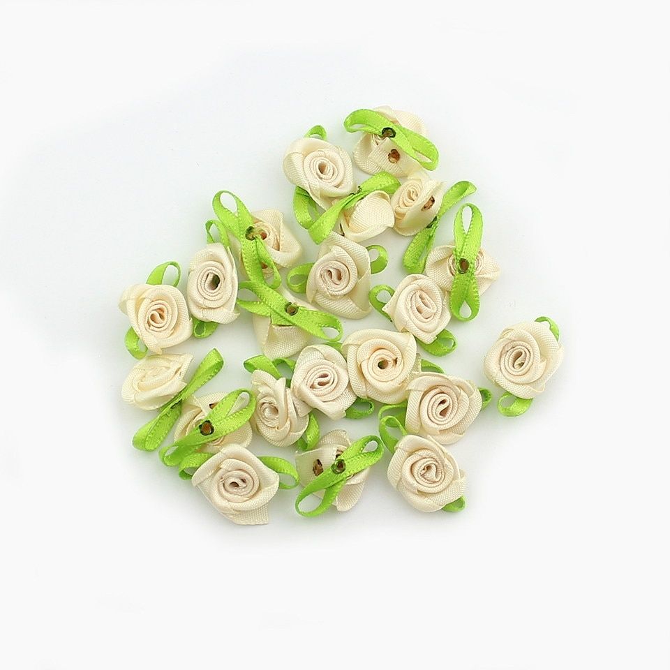 HUADODO 100pcs Satin Ribbon Roses Flower heads Handmade DIY Fabric Flowers for Scrapbooking Wedding Party Craft Decoration