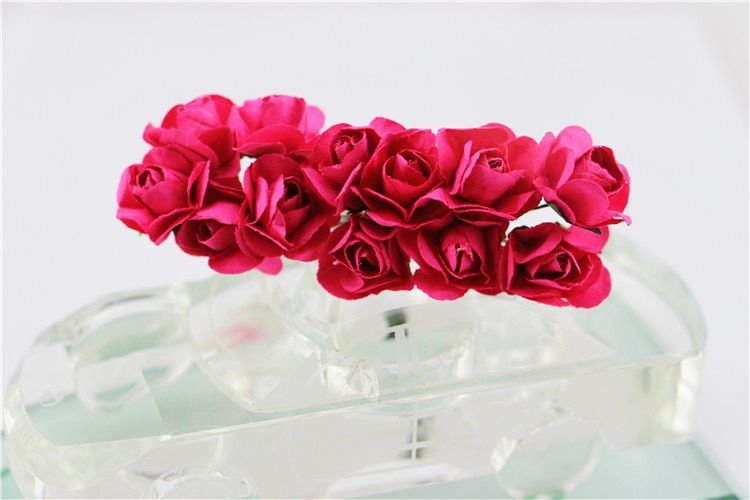 12pcs / piece 1.5cm cheap mini paper rose artificial flower wedding decoration DIY collage bouquet