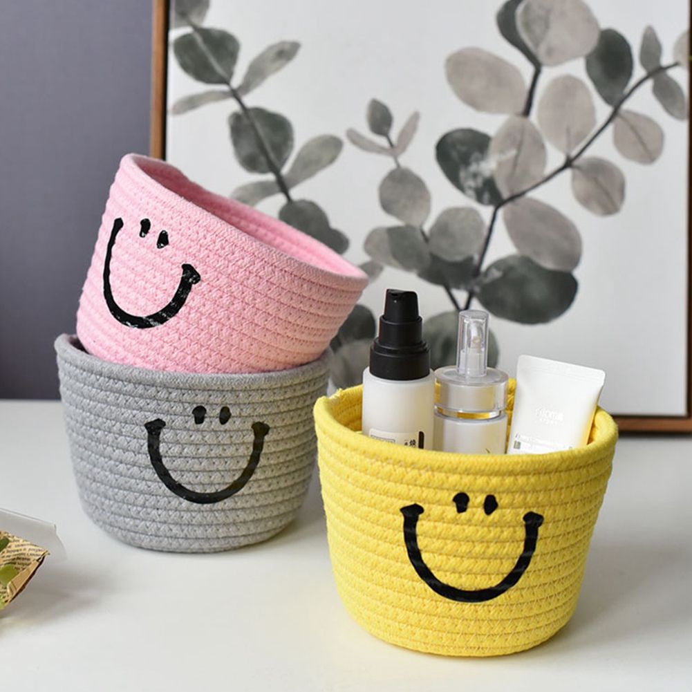 Smile Cotton Rope Basket Woven Storage Basket for Sundries Toys Organizer Bathroom Countertop Storage Basket, Pink