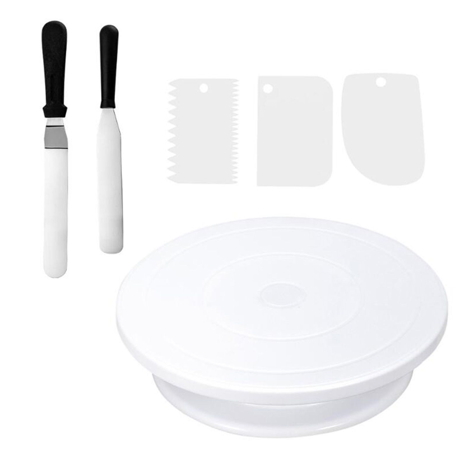 6Pcs Cake Tool Kit 280mm Cake Decorating Rotating Turntable Kitchen Revolving Display Platform Stand with Spatula & Smoother