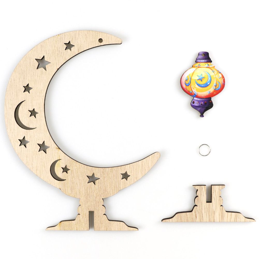 Wooden Eid Ramadan Moon Lantern Table Decoration Crafts Ornament professional design