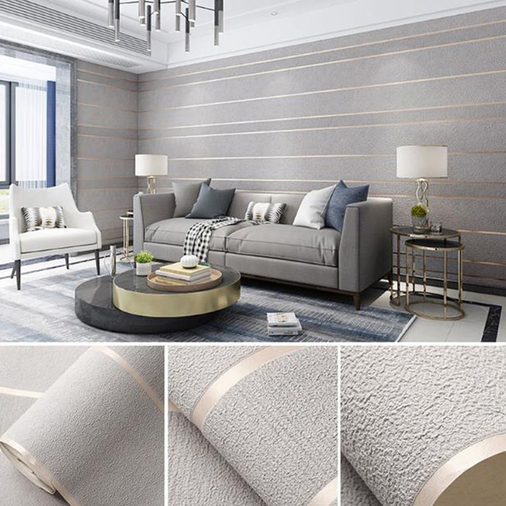 Yfashion 10M 3D Stripes Pattern Wall Sticker Non-woven Decal for Bedroom Living Room V Background