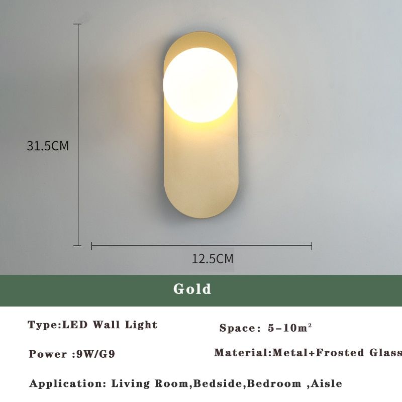 Nordic Golden LED Wall Lamp with 9w G9 Bulb Indoor LED Wall Lighting Fixtures for Bedroom Living Room Black Wall Sconce