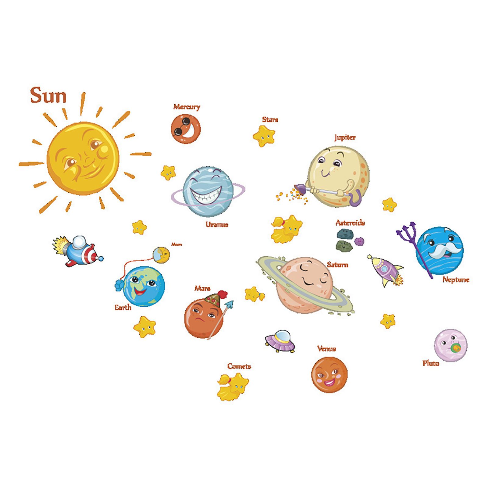 Wall Stickers Solar System Waterproof PVC Moon Stars Wall Decal Sticker for Living Room