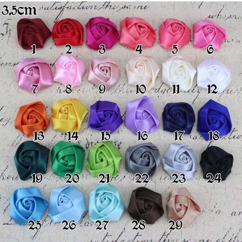 29Kinds 100Pcs/lot DIY Hand Made DIA 3.5CM Satin Rose Artificial Ribbon Flower For Make Bridal Bridesmaid Wedding Bouquet Decor